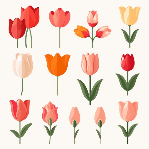 Vibrant Vector Illustrations Of Fresh Tulips In Warm Colors