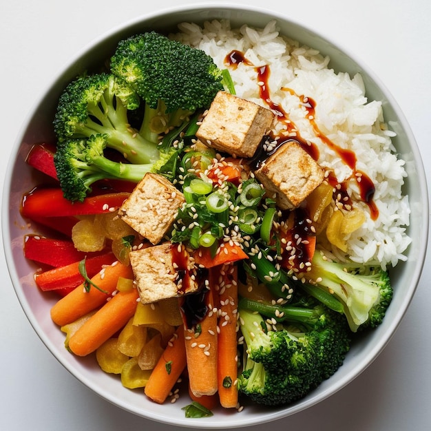 Vibrant Vegan Lunch Bowl with Fresh Vegetables and Hummus