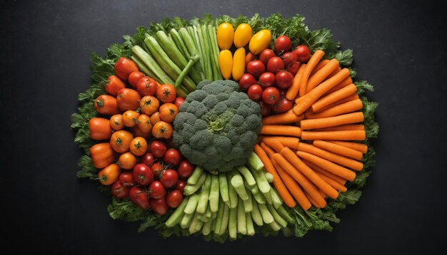 A vibrant vegetable arrangement on a black background