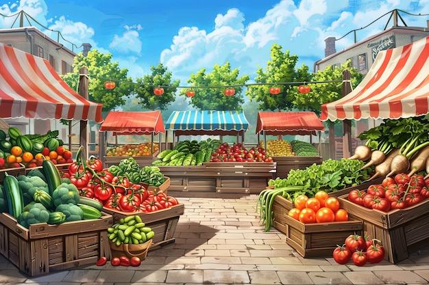 A vibrant vegetable market scene perfect for fresh produce vendors and food markets Colorful market