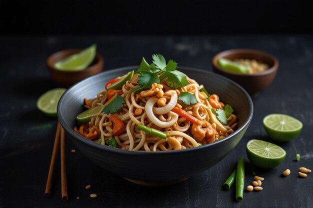 Vibrant Vegetarian Pad Thai with Fresh Udon Noodles Generative Ai