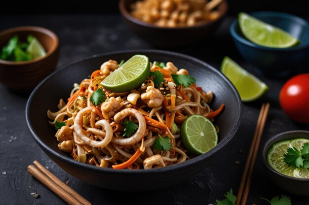 Vibrant Vegetarian Pad Thai with Fresh Udon Noodles Generative Ai