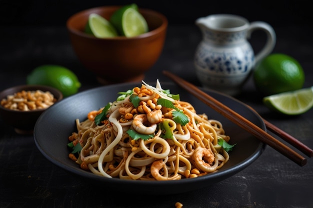 Vibrant Vegetarian Pad Thai with Fresh Udon Noodles Generative Ai