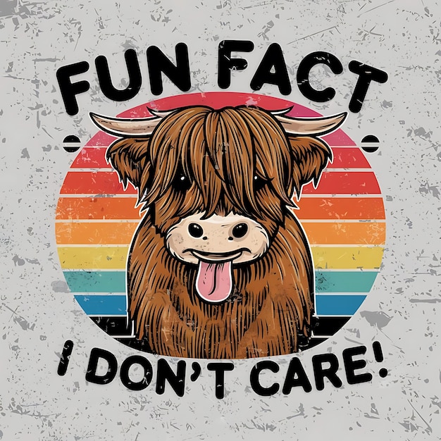 Photo a vibrant and vintageinspired vector design featuring a playful brown highland cow with long hair