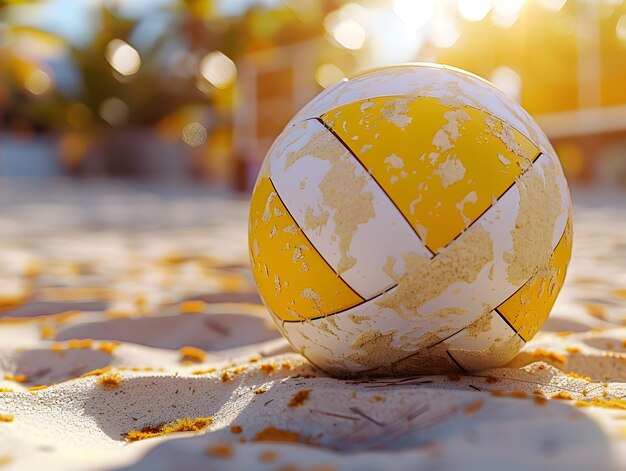 Photo vibrant volleyball ball on sunny sand court in coastal vacation setting