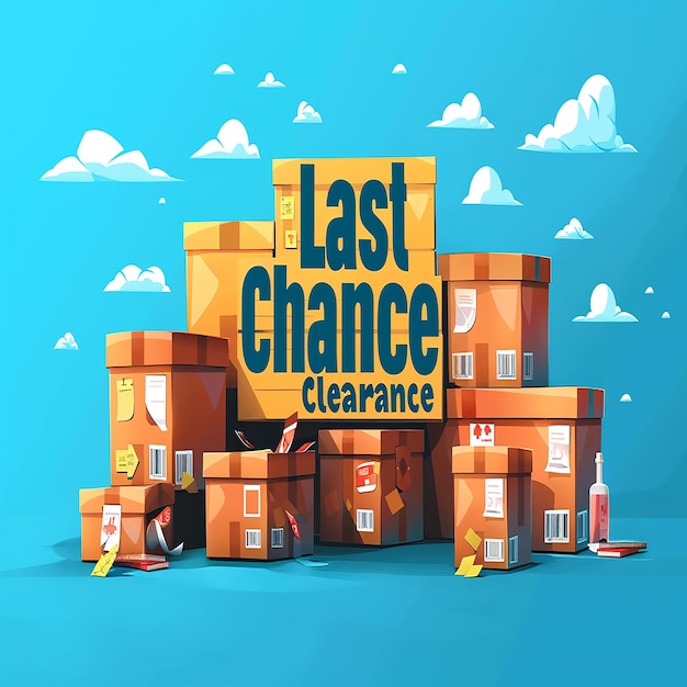 Photo vibrant warehouse scene featuring a last chance clearance sign with colorful storage boxes on sale