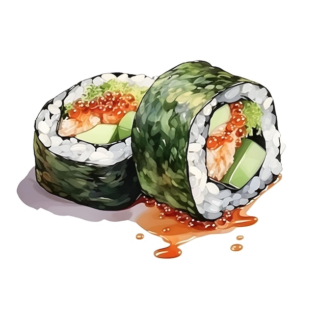 Vibrant Watercolor of Delectable Sushi Roll Dish