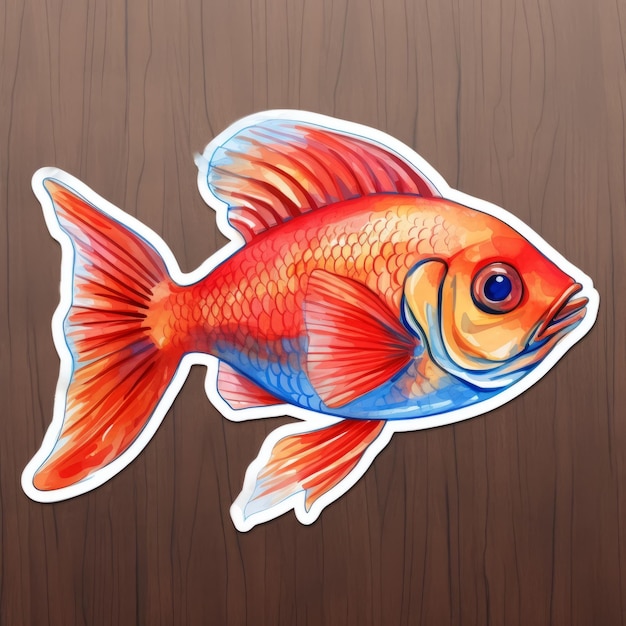 Vibrant Watercolor Fish Sticker With Hyperrealistic Illustrations