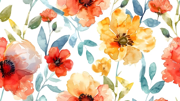 Vibrant Watercolor Florals on Delicate White Background for Elegant Designs and