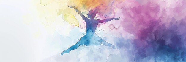 A vibrant watercolor illustration of a dancer leaping through the air symbolizing freedom gra