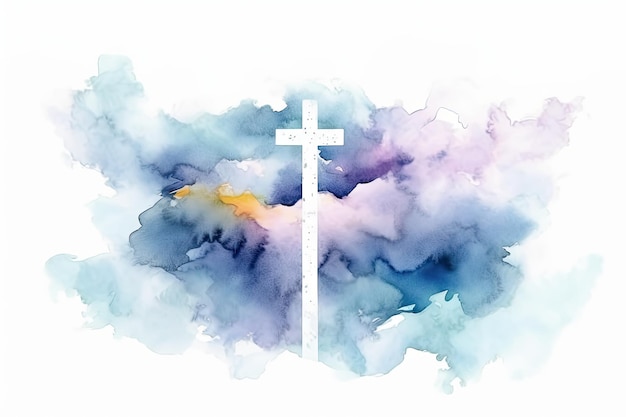 A vibrant watercolor painting of a cross soaring above the clouds in a graffitilike style Perfect for religious themes Generative AI