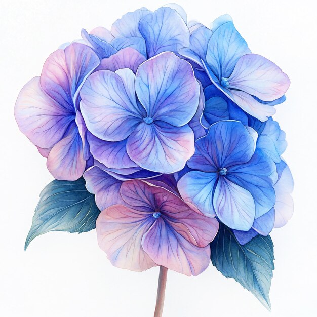 Vibrant Watercolor Painting of Hydrangea Flowers with Delicate Petals in Soft Pastel Tones