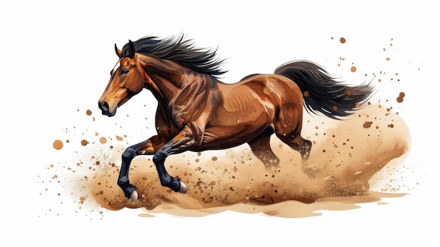 Vibrant watercolor painting of a lone horse galloping through desert sand perfect for flyers