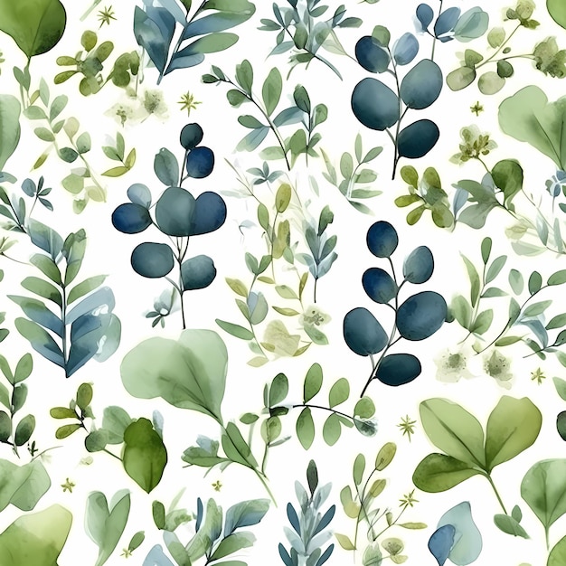 Vibrant watercolor seamless floral pattern with eucalyptus leaves in trendy lime green Perfect for designs wallpapers textile Generative Ai