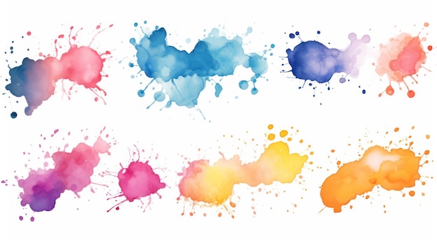 Vibrant Watercolor Splashes in Different Colors AI Generated