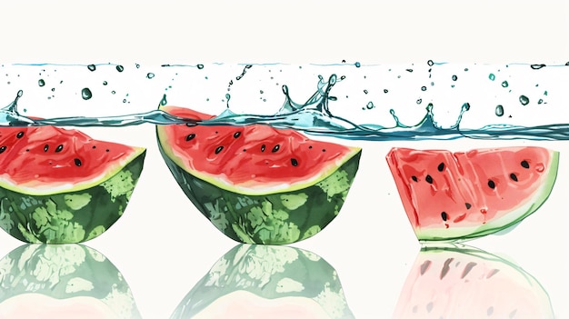 Photo vibrant watermelon floating in water creative illustration