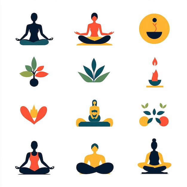 Photo vibrant wellness icons yoga meditation and healthy living in modern flat designs