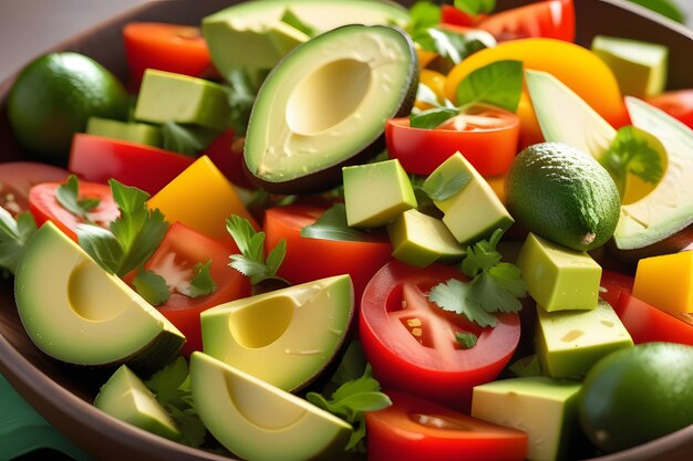 Vibrant and Wholesome Salad Bowl with Fresh Avocado Tomatoes and Cilantro