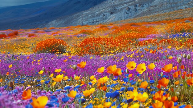 Photo vibrant wildflowers bloom in a vast field creating a colorful and breathtaking landscape