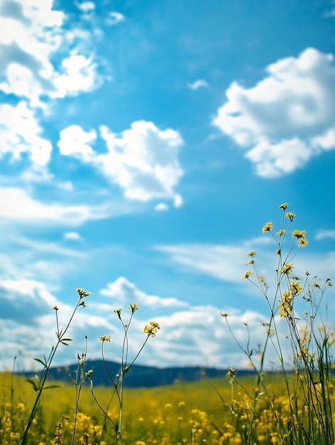 Photo vibrant wildflowers under a bright blue sky natures serenity