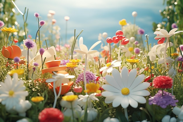 Vibrant Wildflowers in Miniature 3D Scene