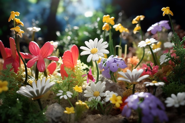 Vibrant Wildflowers in Miniature 3D Scene