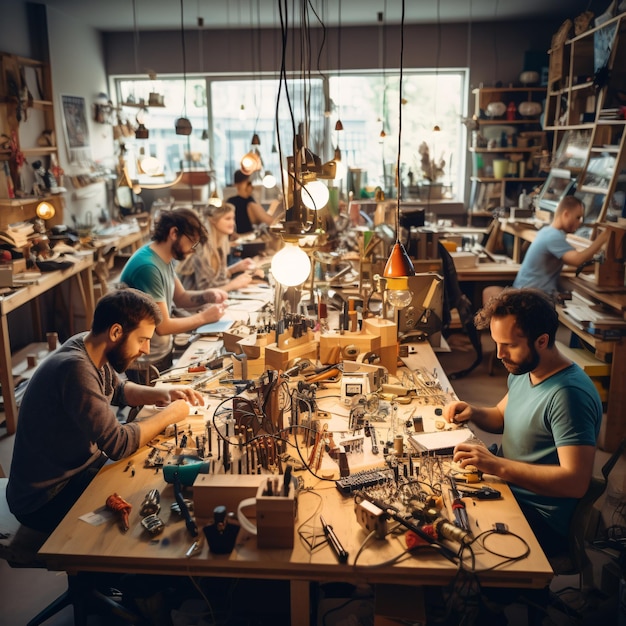 Vibrant Workshop Scene Embracing the DIY Spirit and Craftsmanship of Makers and Enthusiasts