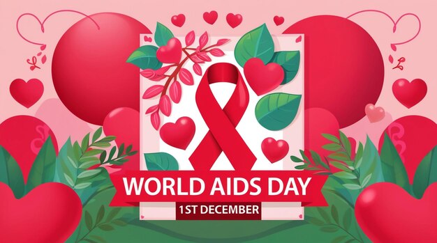 Vibrant World AIDS Day Design Cheerful Red Ribbon Playful Elements Bold Typography December 1st Awareness Poster