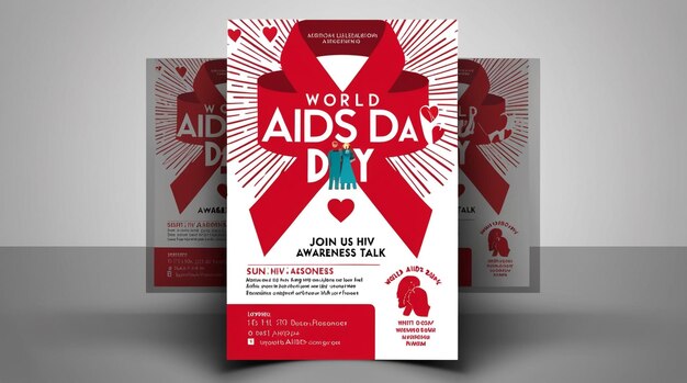 Photo vibrant world aids day poster hiv awareness talk bold red title dynamic design heart icons global awareness