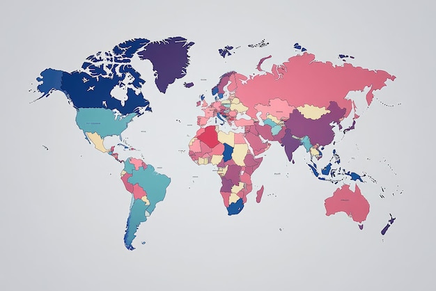 Photo vibrant world map displaying countries in diverse colors