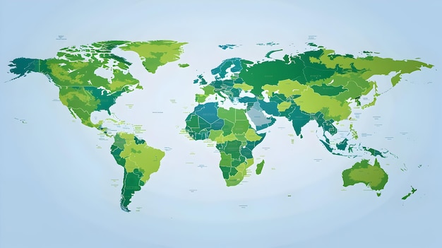 Vibrant World Map with Detailed Geographical Features and Color Gradients