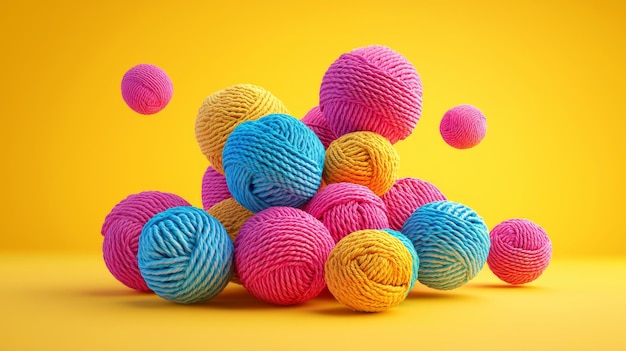 Vibrant Yarn Balls in a Flat Design for Knitting Theme Display