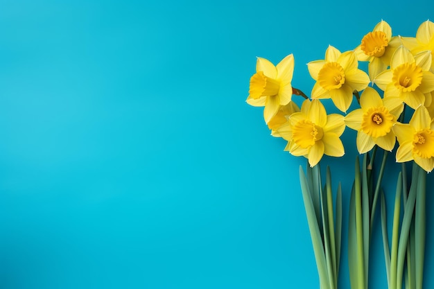 Vibrant yellow daffodils on serene blue Springtime bloom and captivating floral beauty