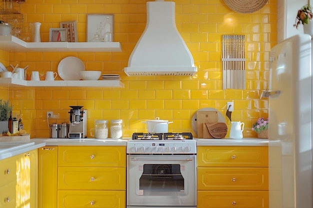 Vibrant Yellow Kitchen Interior Radiating Elegance and Warmth