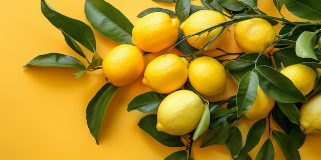 Vibrant Yellow Lemons with Fresh Green Leaves