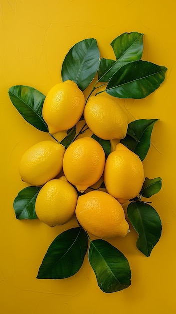 Vibrant Yellow Lemons with Fresh Green Leaves