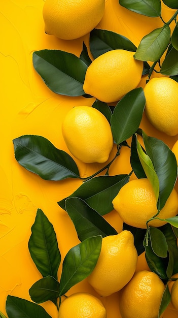 Vibrant Yellow Lemons with Fresh Green Leaves