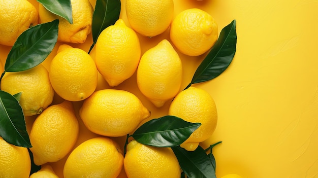 Vibrant Yellow Lemons with Fresh Green Leaves