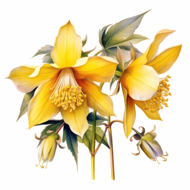 Vibrant Yellow Ludisia On White Background Hyperrealistic Columbine Clipart