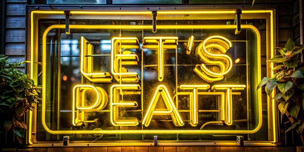 Photo a vibrant yellow neon sign saying lets eat in a restaurant or cafe