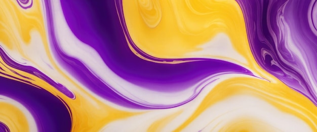 Photo vibrant yellow purple and gold marble ink wave with curved patterns