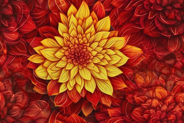 Vibrant yellow and red flower painting