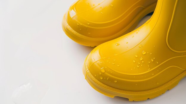 Vibrant Yellow Rubber Boots on White Background Generative AI