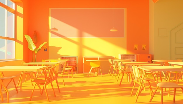 Vibrant yellow school scene customizable text and icon spaces