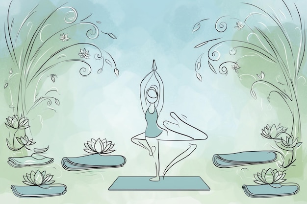 Photo vibrant yoga background cartoon illustration