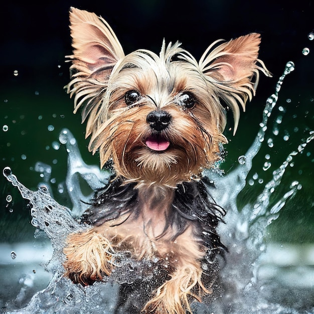 Vibrant Yorkshire Terrier Shaking in Delight