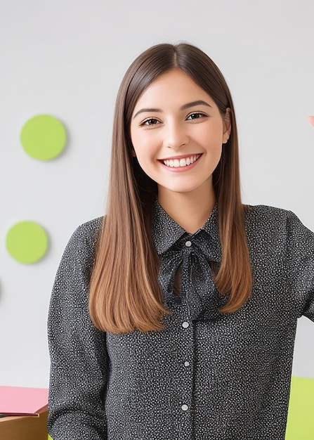 A vibrant young woman teacher standing in front of a group of students generate by AI