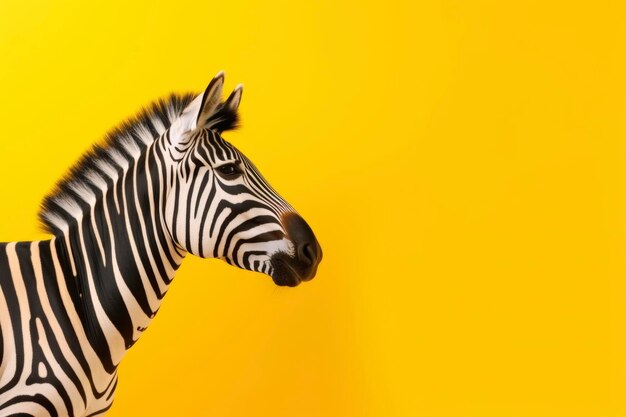 Vibrant zebra portrait on yellow background