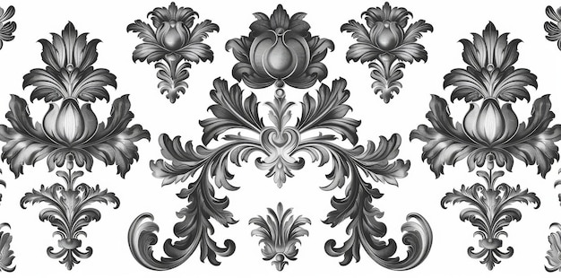 Victorian Baroque frame border flower pattern with modern floral scroll ornament leaves retro decorative tattoo black and white filigree calligraphic heraldic shield swirls