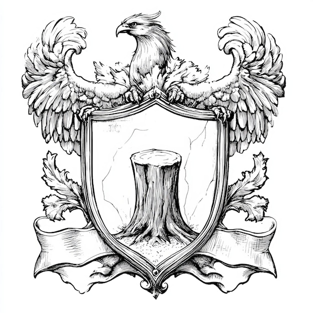 Victorian engraving of a heraldic shield with an eagle